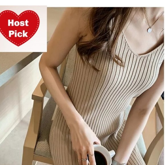 Daily Use Maxi - Knitted Ribbed Sleeveless Maxi Dress - Soft Apricot color - Picture 2 of 13